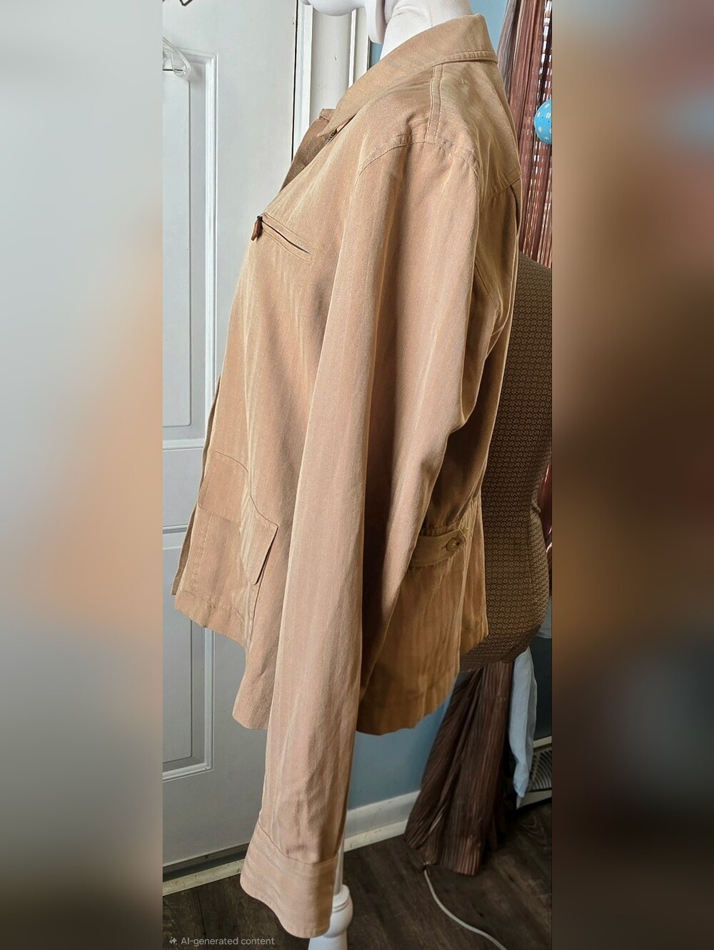 Vintg Lauren Ralph Lauren Military Flight Utiliy Jacket Womens L Tan Silk-Cotton - Picture 3 of 13